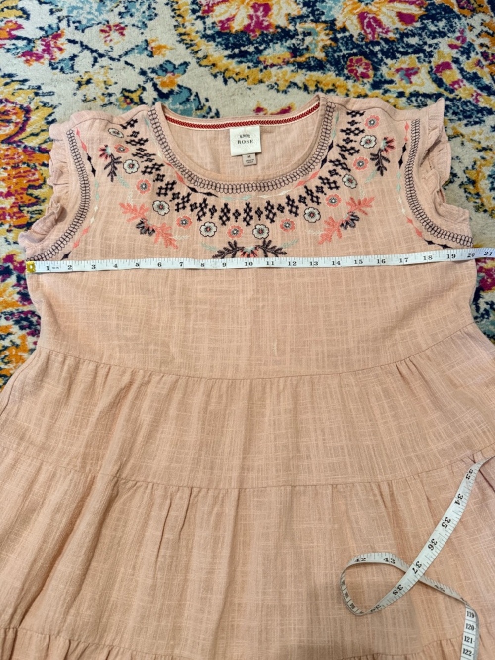 Knox Rose Blush Pink Embroidered Tiered Dress Medium Boho Cottagecore - Picture 7 of 10